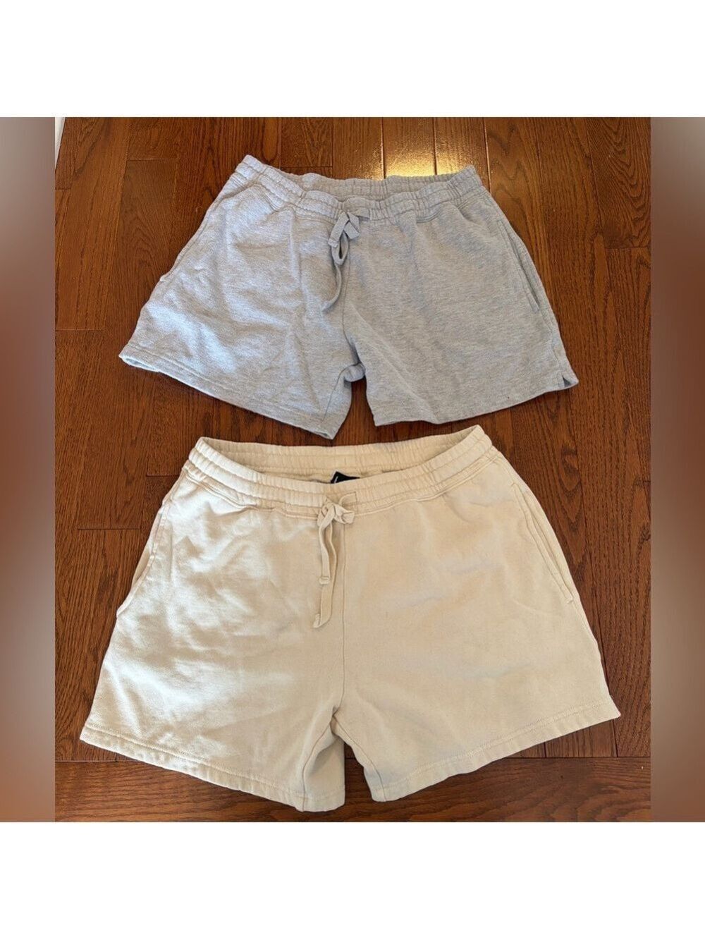 2 Light Gray and Cream Drawstring Shorts - Size Large